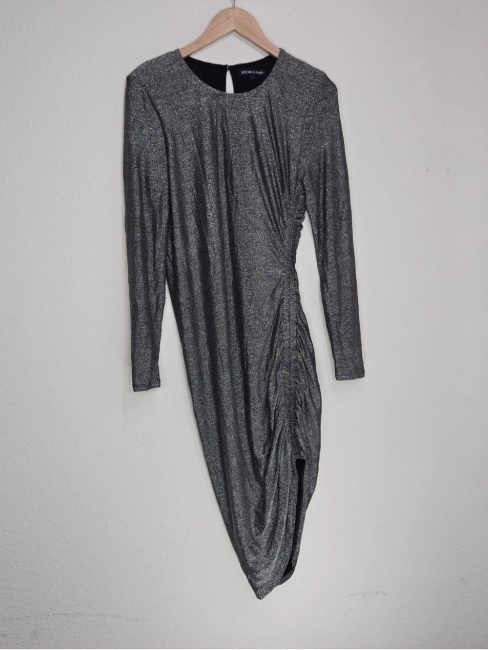 Veronica Beard Cyrus Shimmer Ruched Dress in Gunmetal Size S Womens